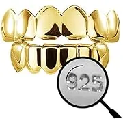 HarlemBling Solid 925 Sterling Silver Real Grillz - 14K Gold Plated - Custom Top ...