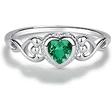 Precious Pieces Sterling Silver Simulated CZ Birthstone Baby Ring with Heart for little girls, Kids and Toddlers