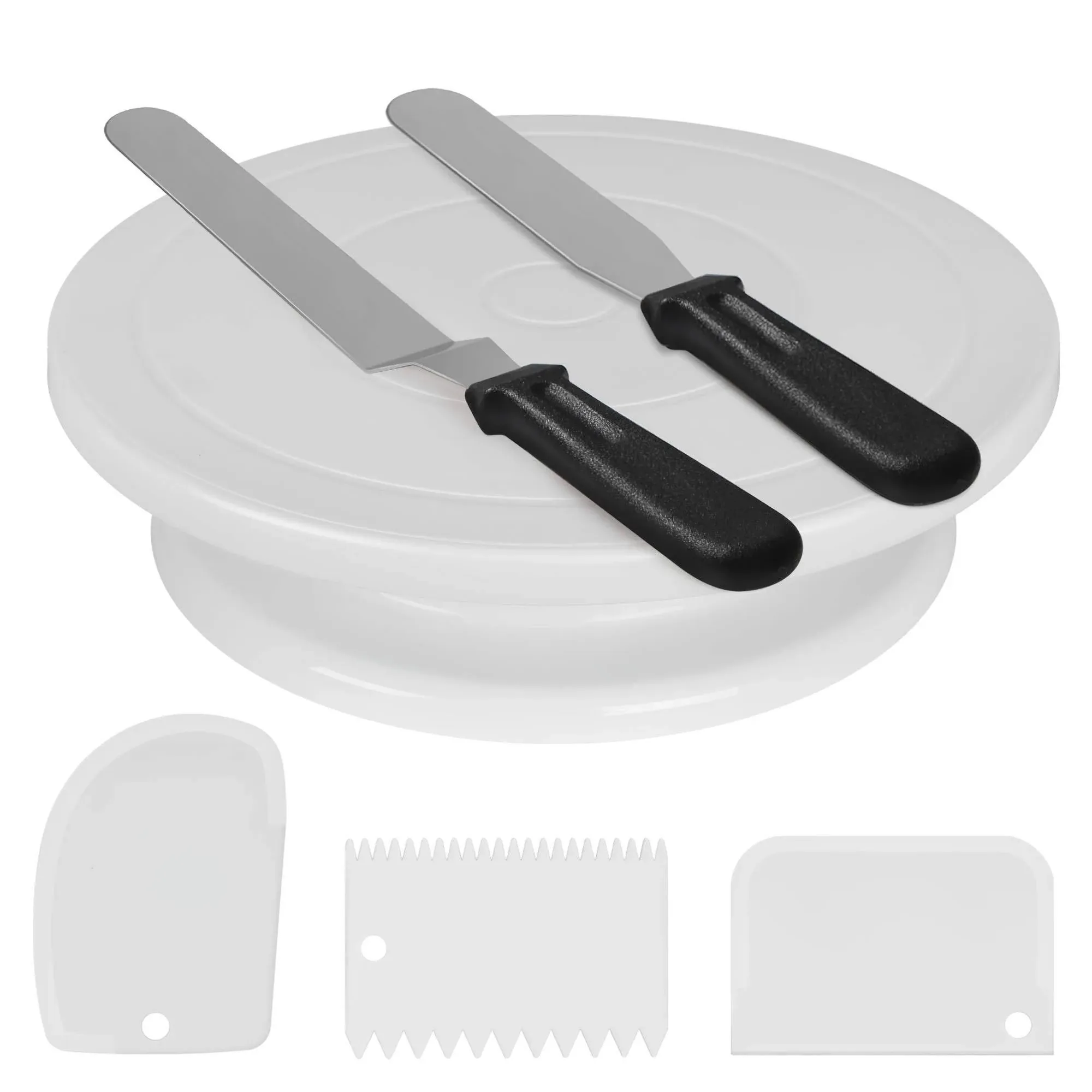 Kootek Cake Decorating Kit Baking Supplies Cake Turntable with 2 Frosting Straight Angled Spatula 3 Icing Smoother Scrapers Baki