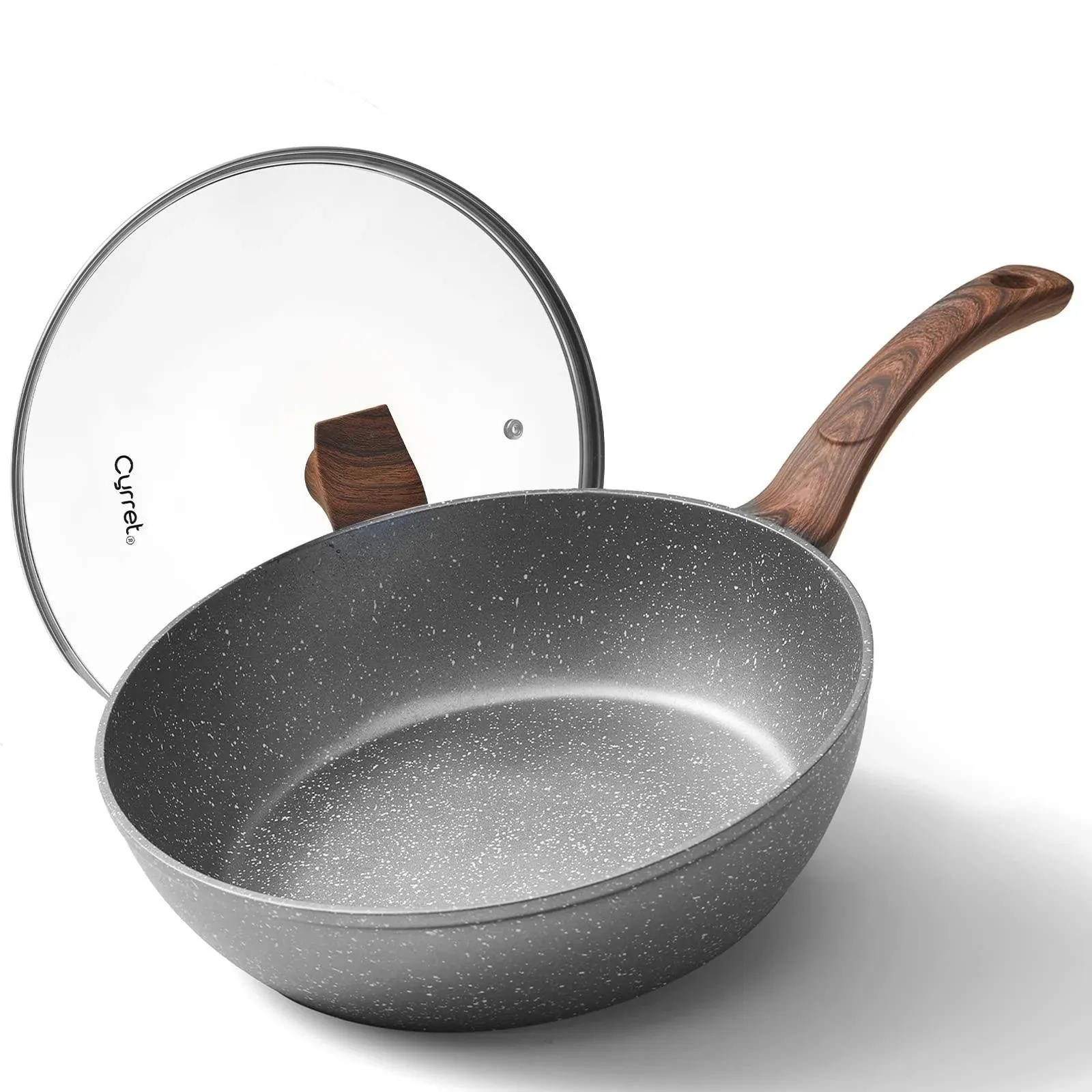 Nonstick Deep Frying Pan Skillet with Lid 11 Inch/ 5Qt Granite Coating Saute Pan