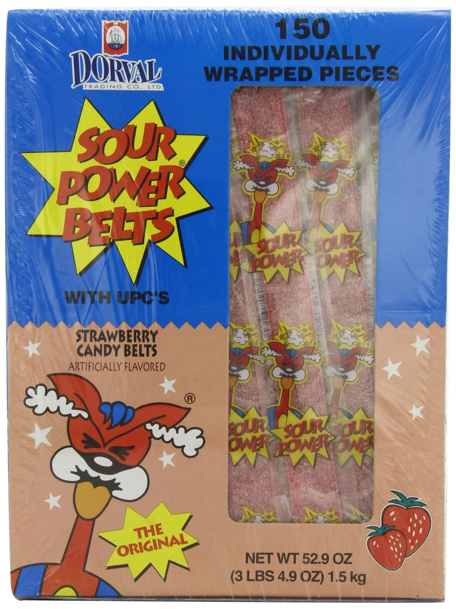 Sour Power Wrapped Belts, Strawberry, Individually Wrapped Belts, 150 Wrapped Belts, 52.9 Ounce