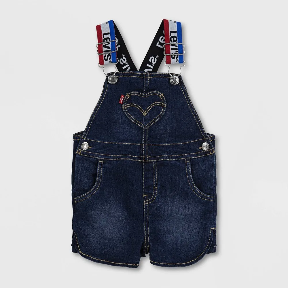 Levi&#039;s Baby Girls&#039; Logo Strap Denim Shortalls - Blue- 3 months