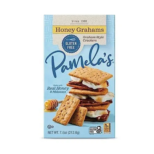 Pamela's Gluten Free Graham Crackers, Honey, Pie Crust, S'mores & Snacks, 7.6 Ounce (Pack of 6)