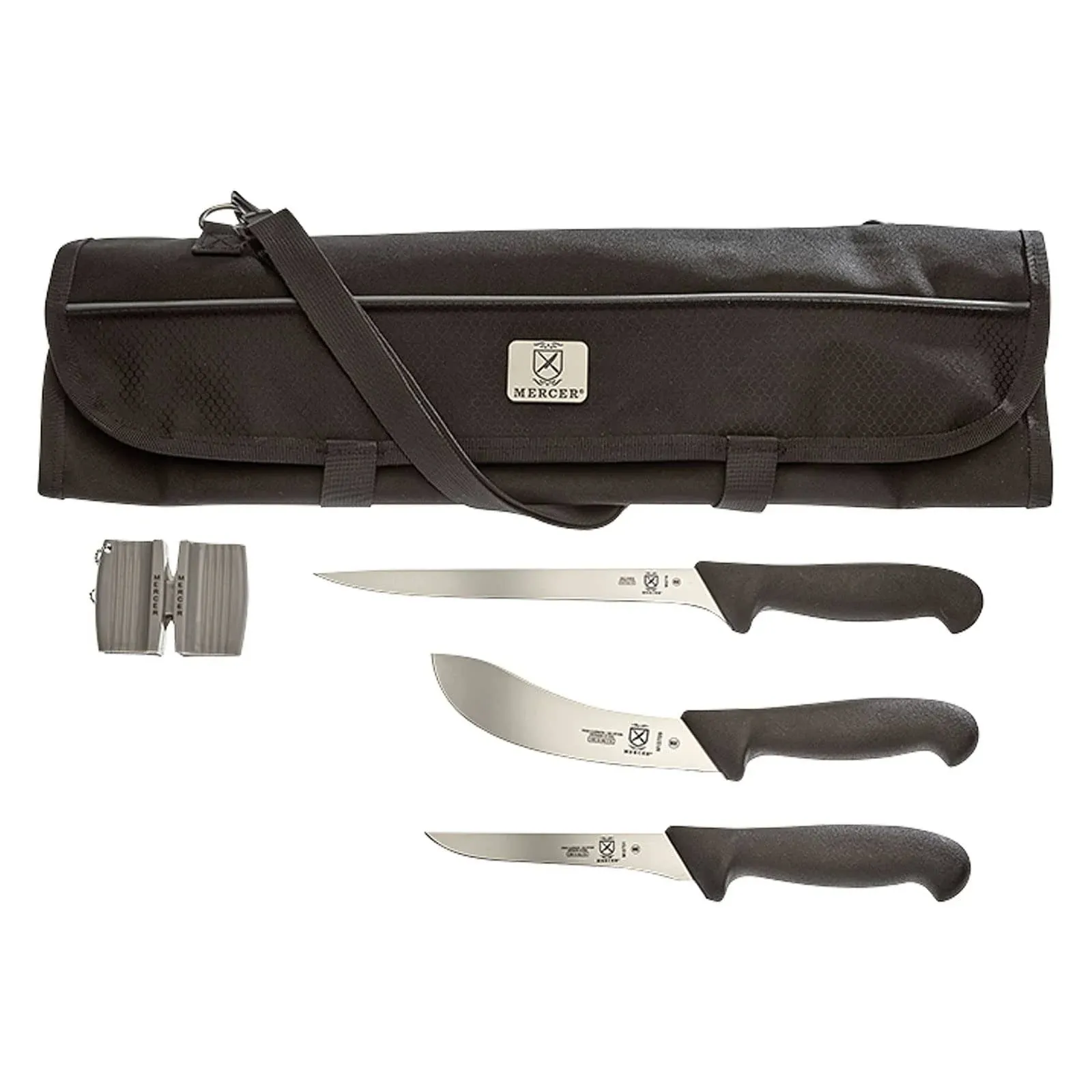 Small Field Dressing Kit, 5-Pc. includes 5.9in. skinning, 5.1in. stiff boning, 8in. fillet, pocket sharpener, 7-pocket camouflage roll, knives are NSF