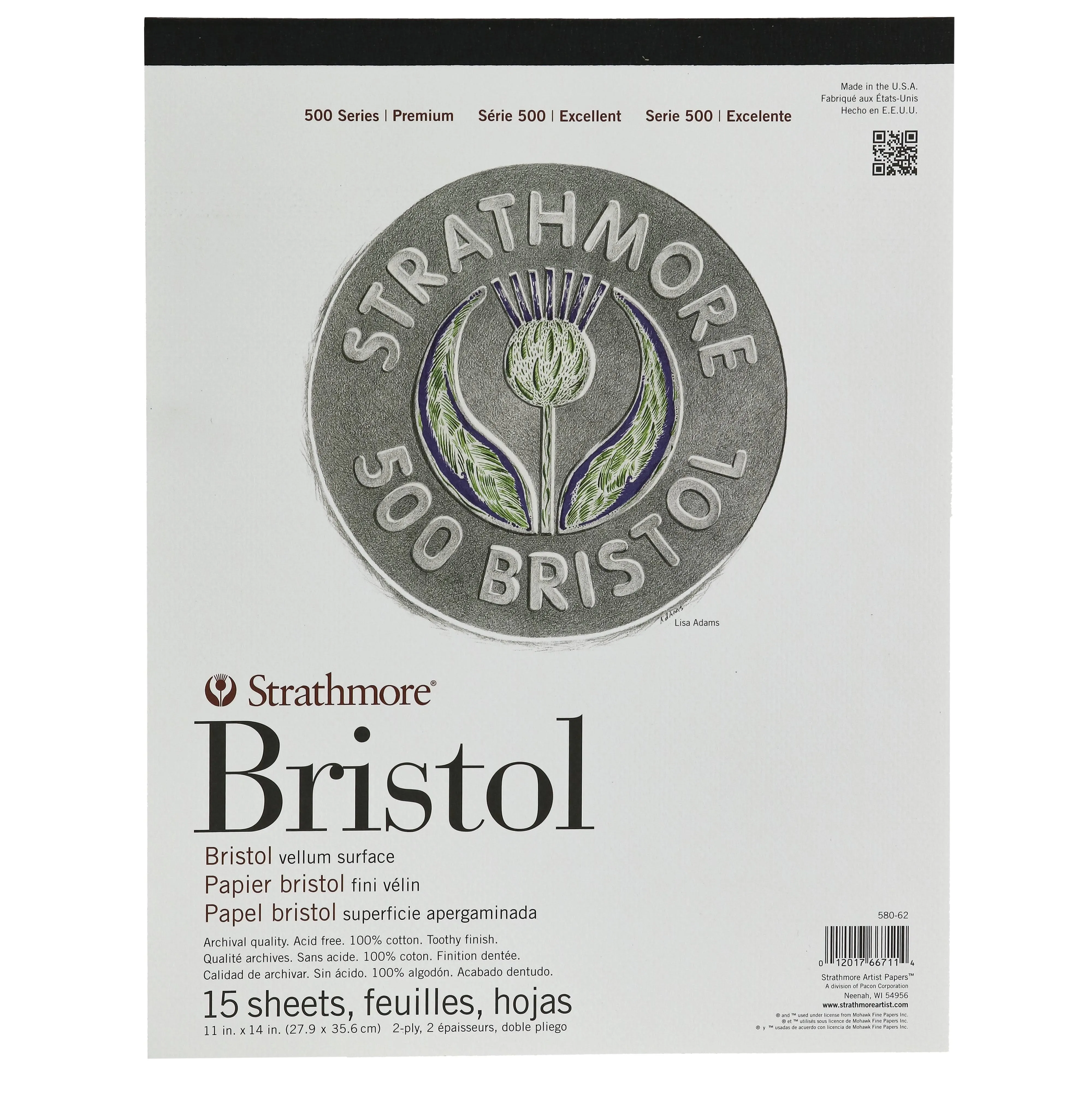 Strathmore Bristol Paper Pad, 500 Series, 11 inch x 14 inch, Vellum