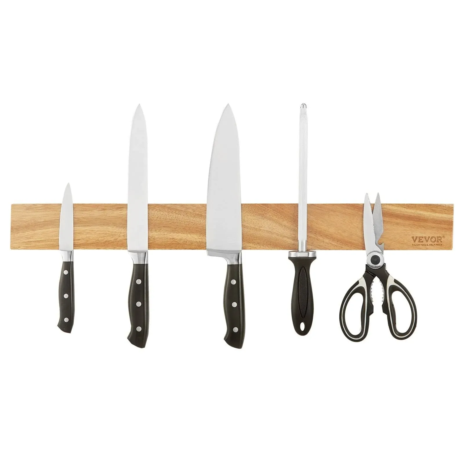 VEVOR Magnetic Knife Holder with Enhanced Strong Magnet, 24&quot; No Drilling Knife Strips Organizer for Wall, Multifunctional Storage Acacia Wood Knives Rack, Knife Bar for Kitchen Knives, Utensils, Tools