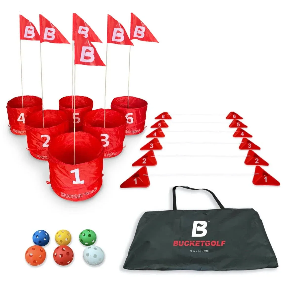 Bucket Golf The Ultimate Backyard Golf Game for Kids and Adults - Portable 6 Hole Golf Course Play Outdoor, Lawn, Park, Beach, Yard, Camping.