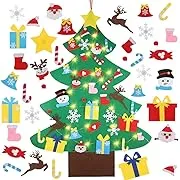 GameXcel 4ft Felt Christmas Tree for Toddlers & Kids with LED Light, 36pcs Detachable Ornaments, Wall Hanging Xmas Gifts - Velcro DIY Montessori Christmas Decorations