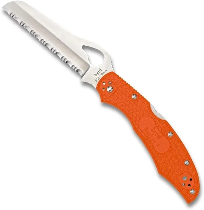 Byrd Cara Cara 2 Rescue Lightweight Knife with 3.88" Stainless Steel Sheepfoot Blade and High Performance Orange FRN Handle - SpyderEdge - BY17SOR2