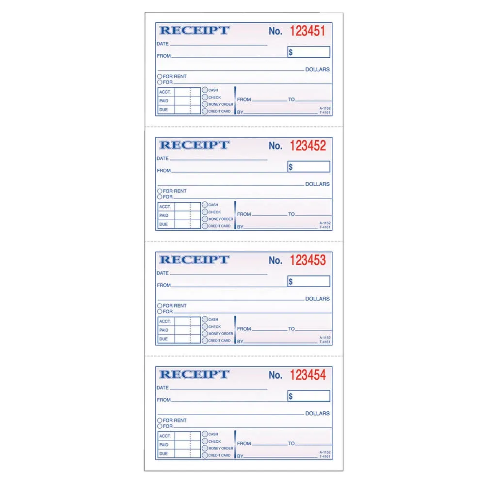 Adams Receipt Book 2.75&#034;L x 4.75&#034;W 200 Sets/Book (DC1152) 195982