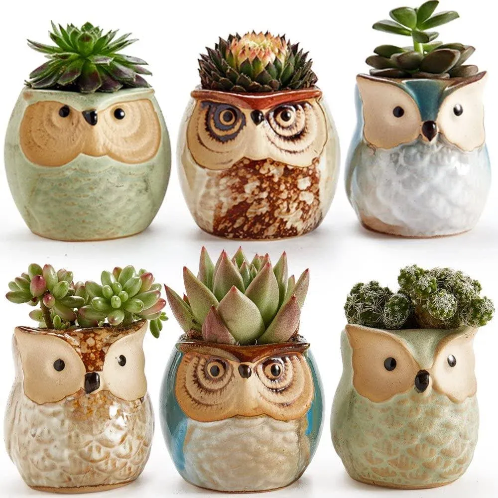 Sun-E Owl Pots Flowing Glaze Base Serial Set