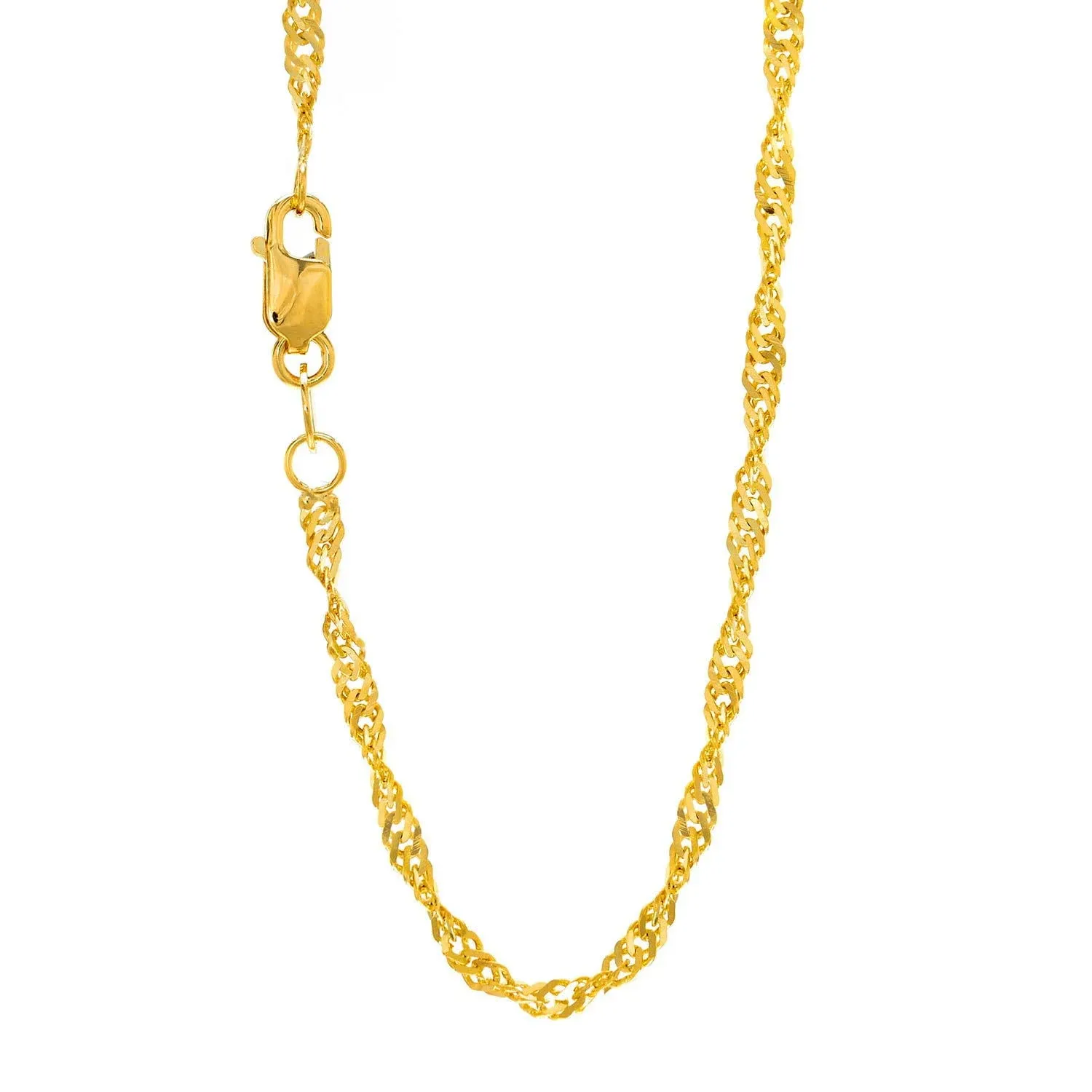 14k Solid Gold Yellow Or White 1.5 mm Singapore Chain Necklace 16" 18" 20" 24" Lobster Claw Clasp