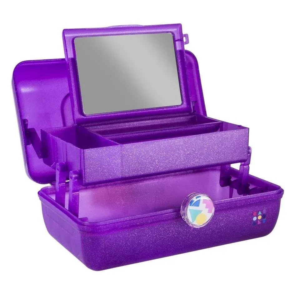 Caboodles On-The-Go Girl Makeup Box, Purple Sparkle, Hard Plastic Makeup Organizer Box, Built-In Mirror, Secure Latch for Safe Travel, Spacious Storage for Large Items