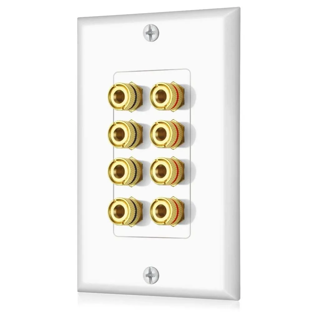 ICESPRING Banana Binding Post Two-Piece Coupler Inset Wall Plate for 4 Speakers ...