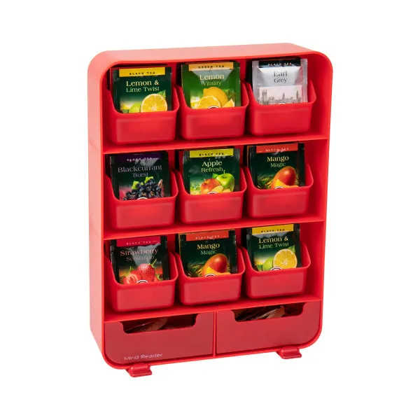 Mind Reader Baggy 9-Drawer Tea Bag And Accessory Holder, 13 1/8"H x 10 1/4"W x 4 3/8"D, Red