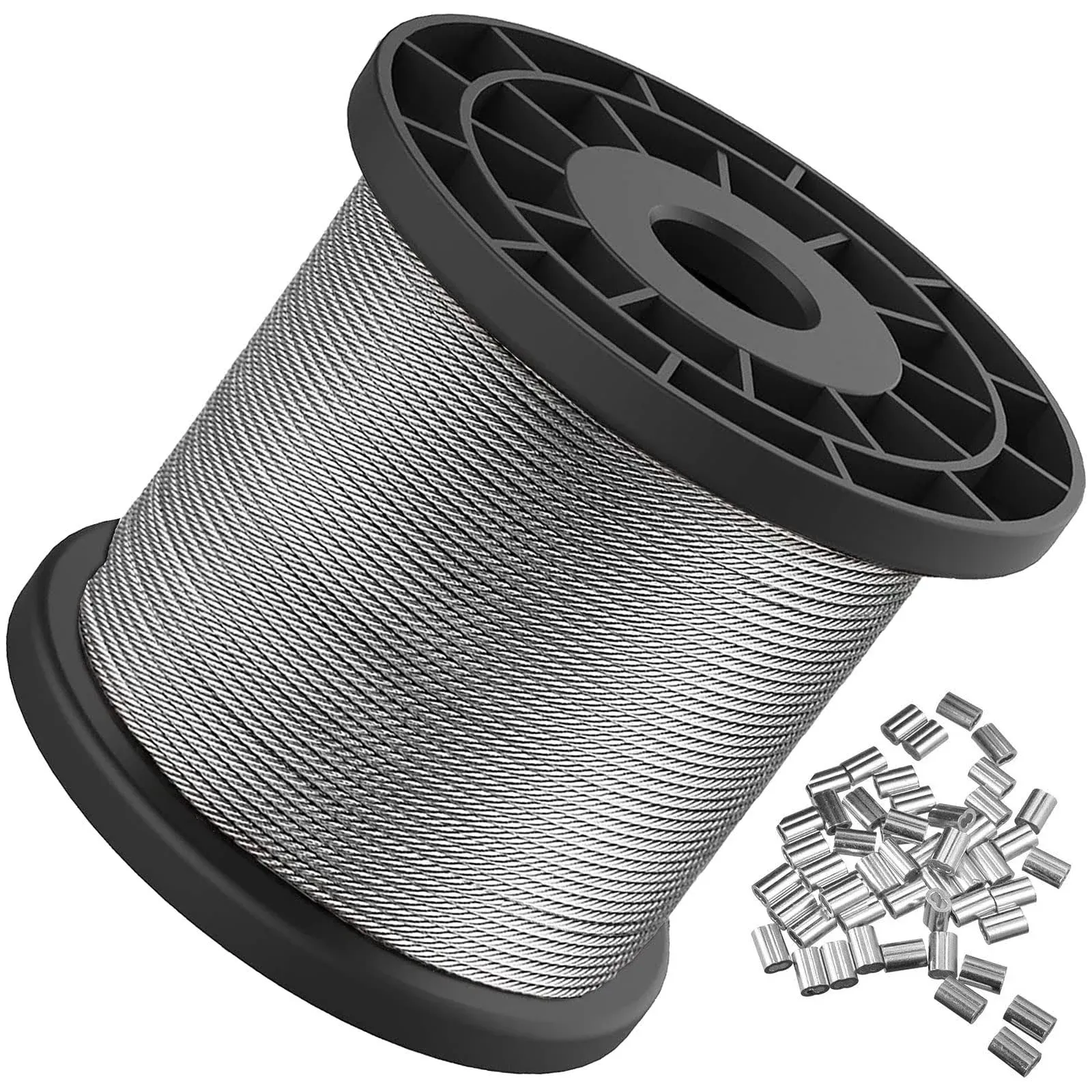 Wire Rope, 1/16 Wire Rope, Stainless Steel 304 Wire Cable, 328FT Length Aircraft Cable with 100pcs Sleeves Stops, 7x7 Strand Core, 368 lbs Breaking Strength Perfect for Outdoor,Yard,Garden or Crafts