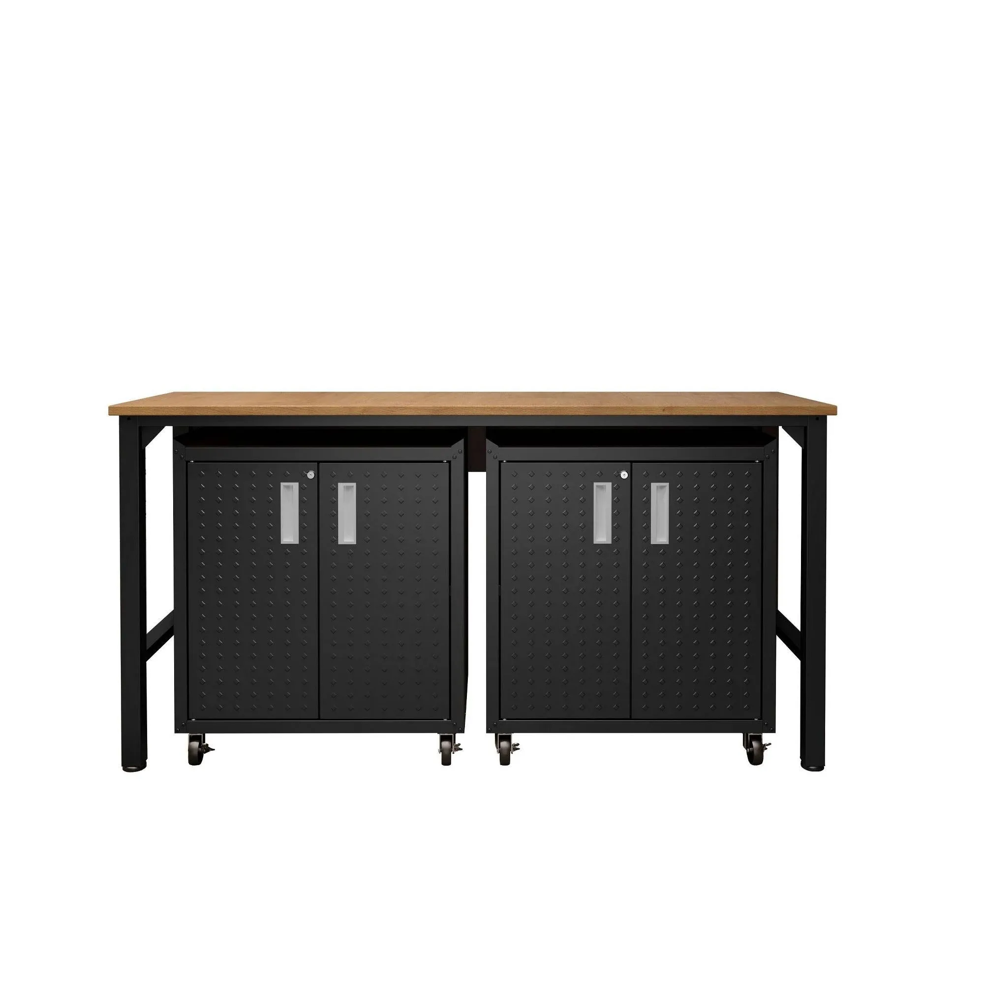 3-Piece Fortress Mobile Space-Saving Garage Cabinet and Worktable 1.0 in Charcoal Grey