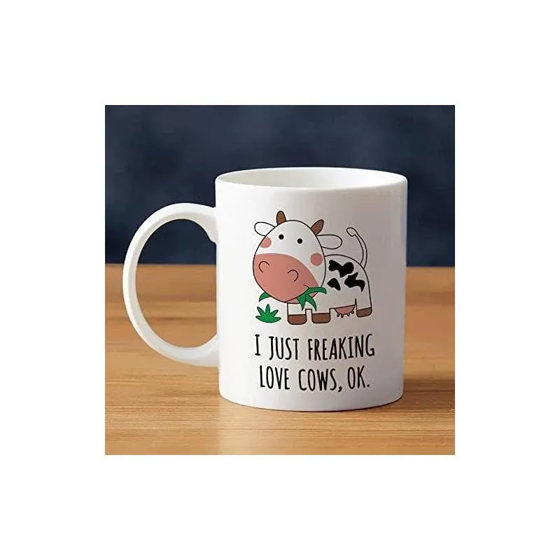 Cow Coffee Mug I Just Freaking Love Cows Ok Ceramic Tea Cup Kawaii Cow Print Mug