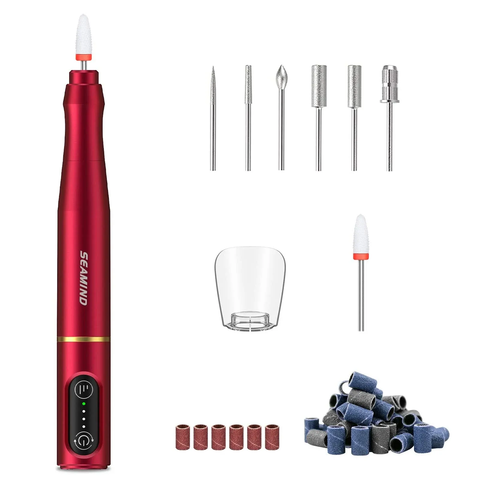 Professional Manicure Pedicure Set, Cordless Electric Nail File Kit, Rechargeable Nail Grinder for Thick Nails, 5 Speeds Hand Foot Nail Care Trimmer Buffer Tools(Red)