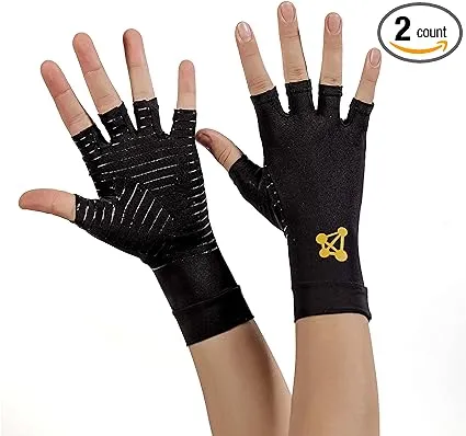 CopperJoint Arthritis Compression Gloves for Men and Women - Fingerless Copper Hand Gloves for Carpal Tunnel, Swelling, Typing, Gaming Pain Relief - Unisex - Black - Medium