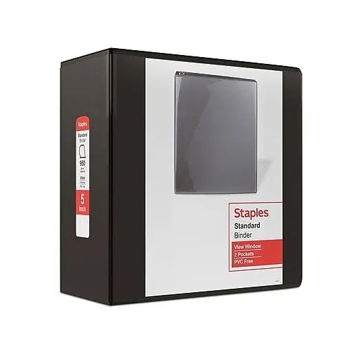 Staples 5" 3-Ring View Binder, D-Ring, Black (55441/26359) | Staples