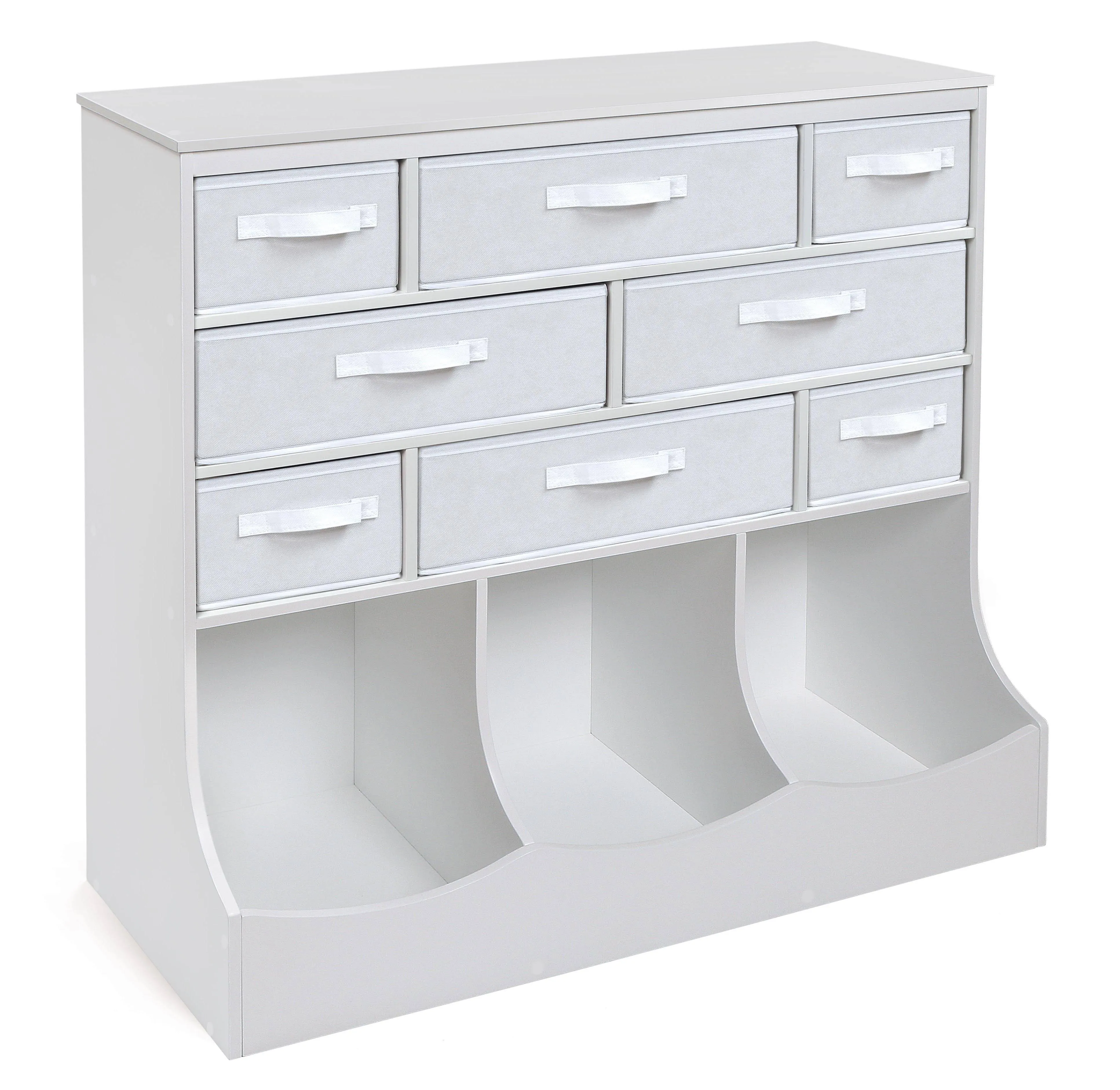 Badger Basket 8 Cubby Toy Storage Station and Organizer Unit with Reversible Fabric Bins - White