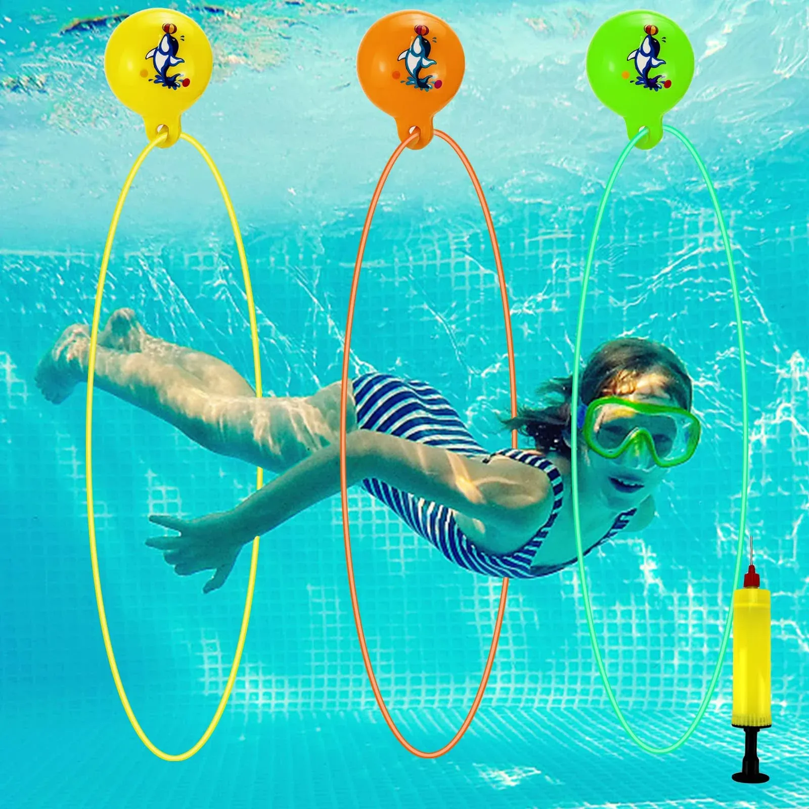 Xloey Pool Rings for Kids Diving,3Pcs Swim Through Rings for Pool, Diving Toys 