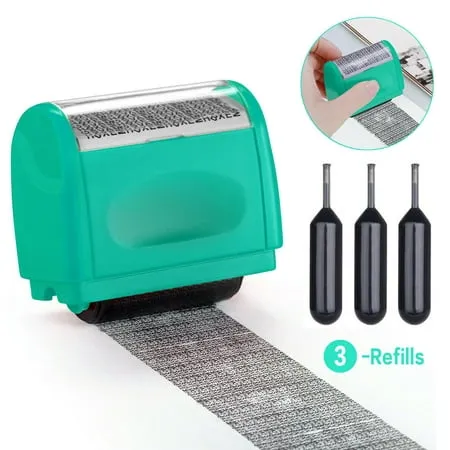 Identity Theft Protection Roller Stamps Refillable Guard Your ID Privacy Confidential Data Wide Security Stamp Roller with 3 Ink Refills  Green