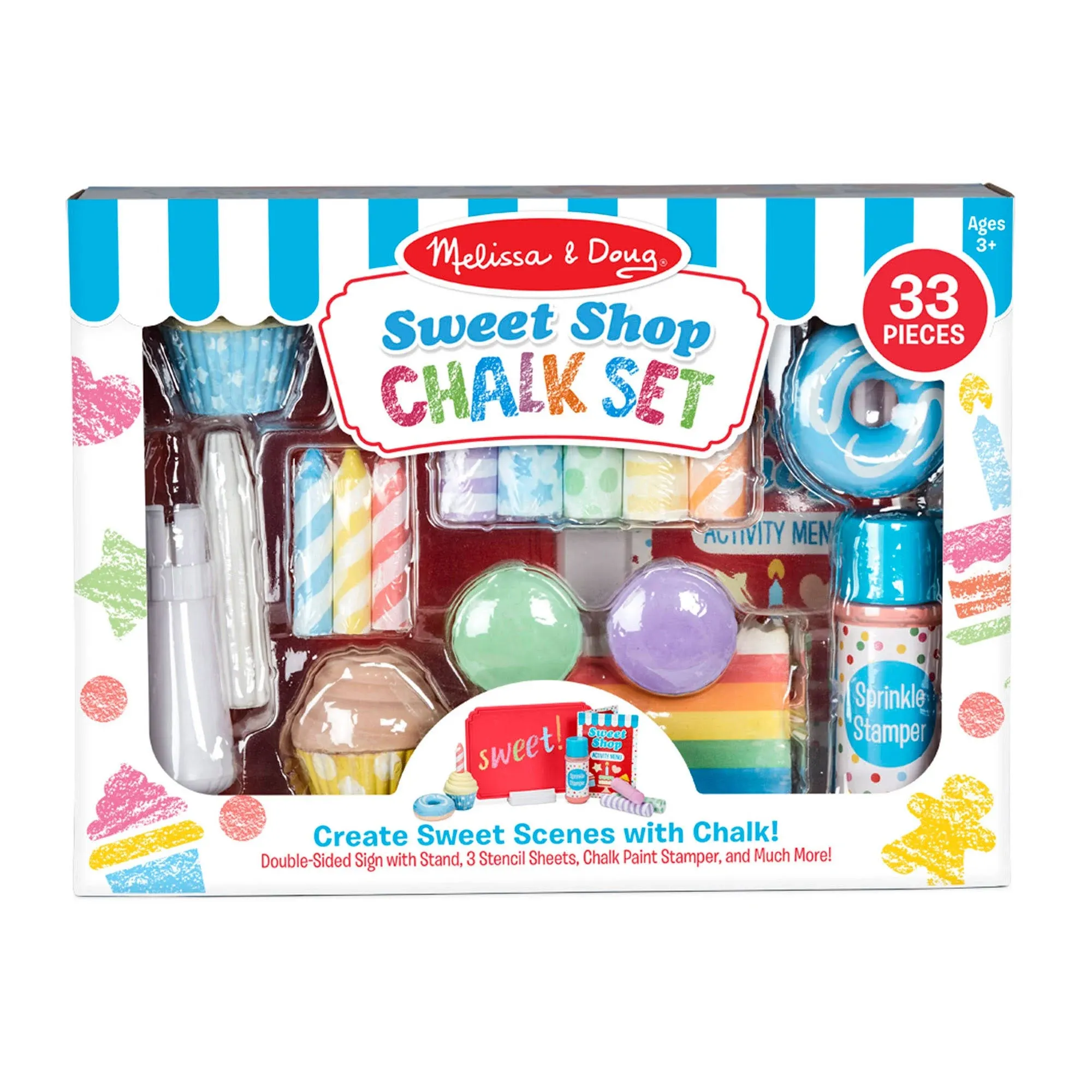 Melissa & Doug Sweet Shop Multi-Colored Chalk and Holders Play Set - 33 Pieces, Great Gift for Girls and Boys