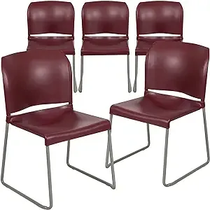 Flash Furniture HERCULES Series 5 Pack 880 lb. Capacity Burgundy Full Back Contoured Stack Chair with Gray Powder Coated Sled Base