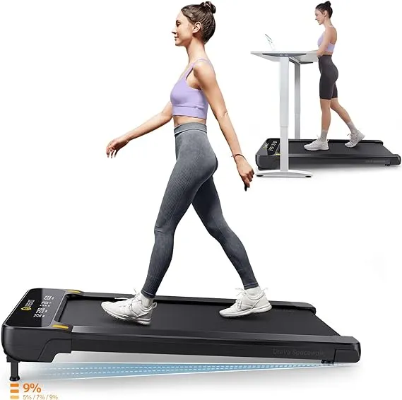 UREVO Walking Pad with Auto Incline, 9% Incline Under Desk Treadmill for Home...