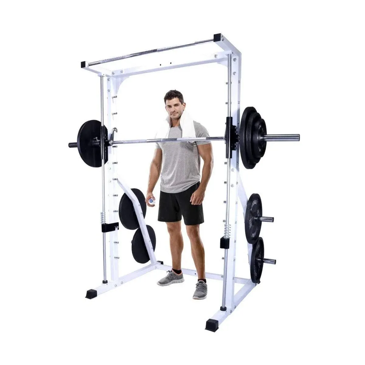 DF4900 Smith Machine with Linear Bearings, Weight Plate Storage and Pull-Up Bar, Squat Rack, Half Power Cage for Strength Training Home Gym