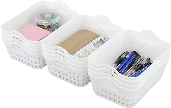 Sandmovie Small Plastic Weave Storage Baskets, Desktop Baskets, White, 12 Packs