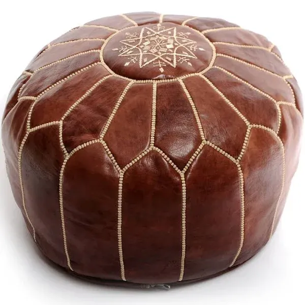 STUFFED Moroccan Dark Tan Leather Poufs, HANDMADE Leather Ottoman