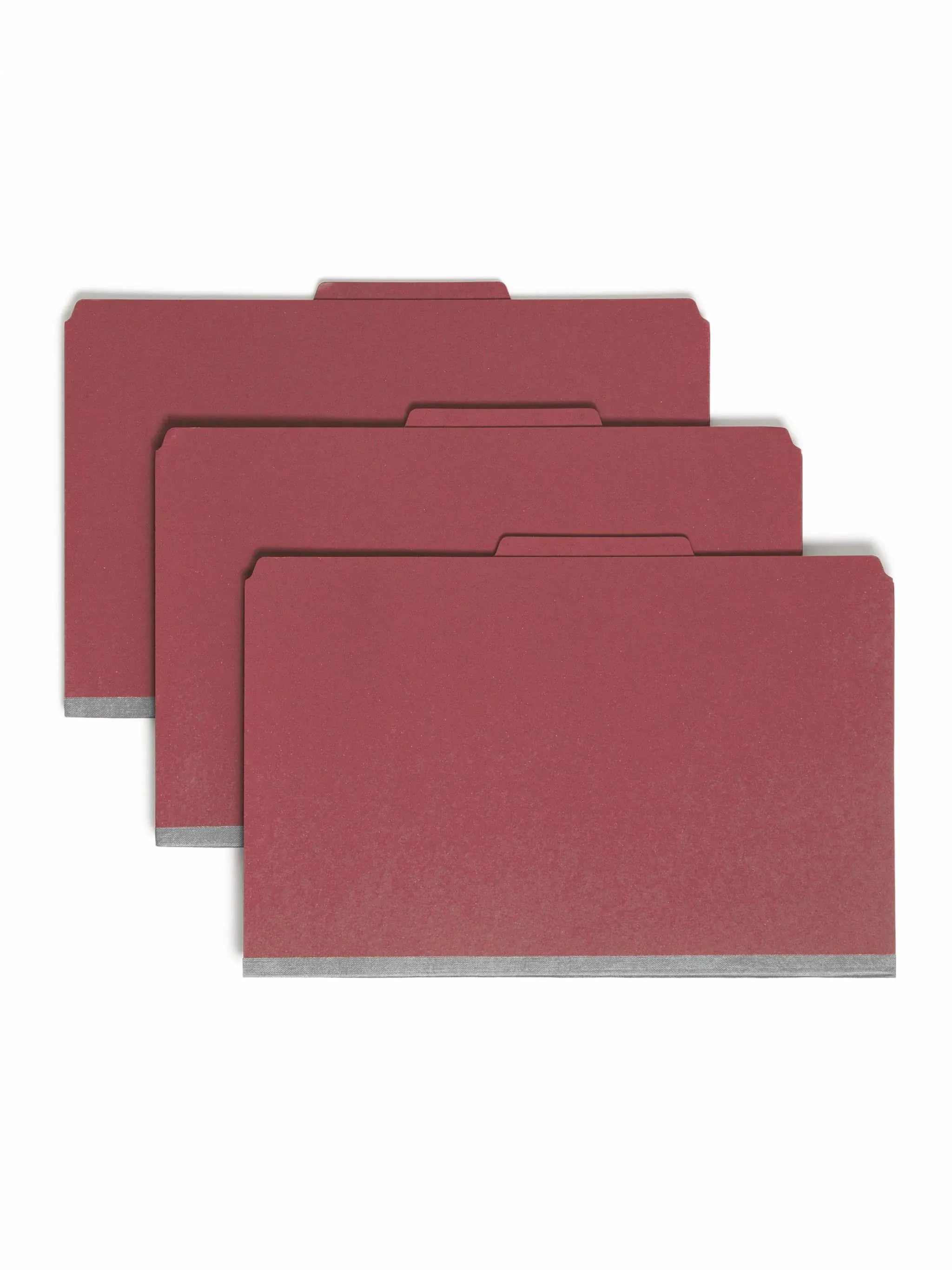 Pressboard Classification Folders with SafeSHIELD Coated Fasteners, 2/5 Cut, 3 Dividers, Letter Size, Red, 10/Box