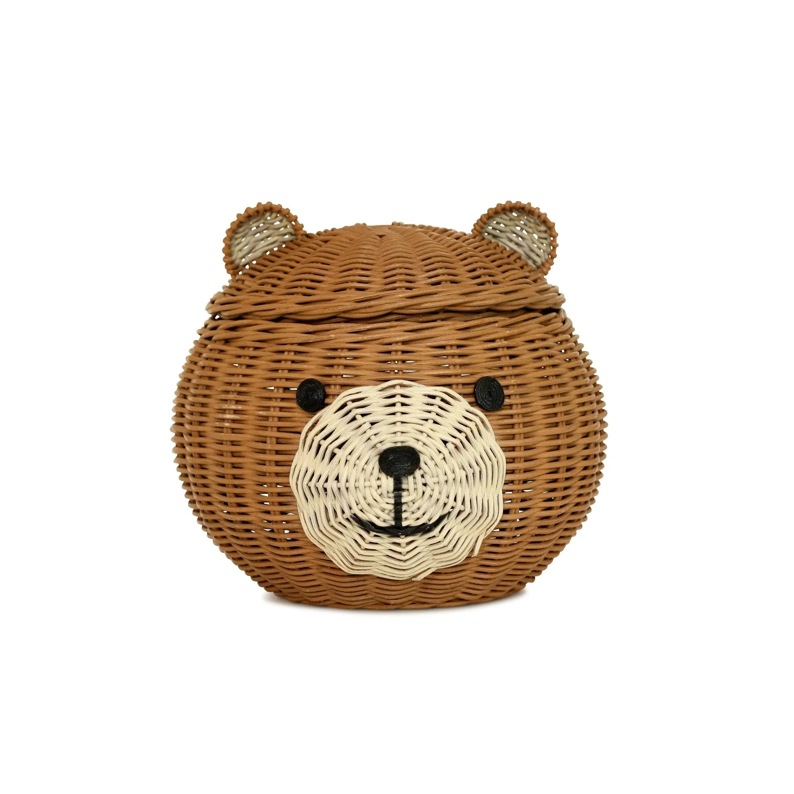 G6 Collection Bear Head Rattan Storage Basket with Lid Decorative Home Decor Hand ...