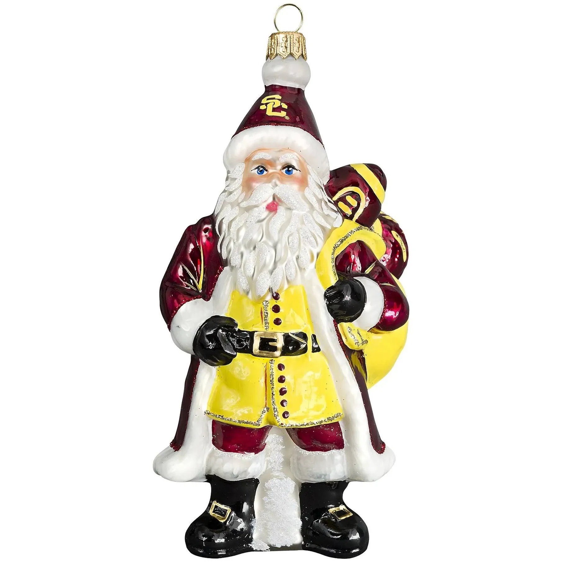 USC Trojans Santa with Football Polish Glass Christmas Ornament Decoration New