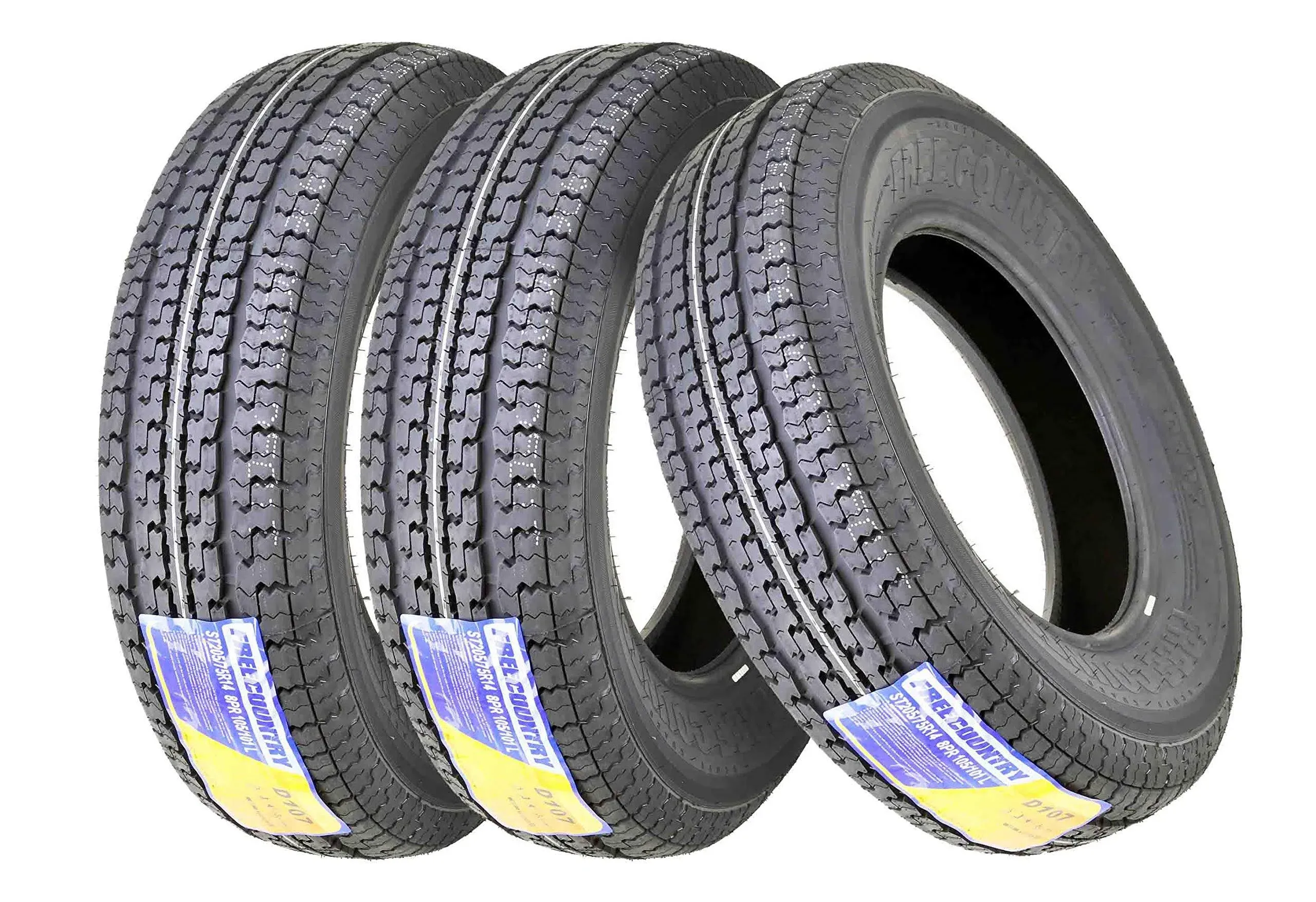 3 Premium Trailer Tires St 205/75R14 / 8PR Load Range D Steel Belted w/Scuff Guard