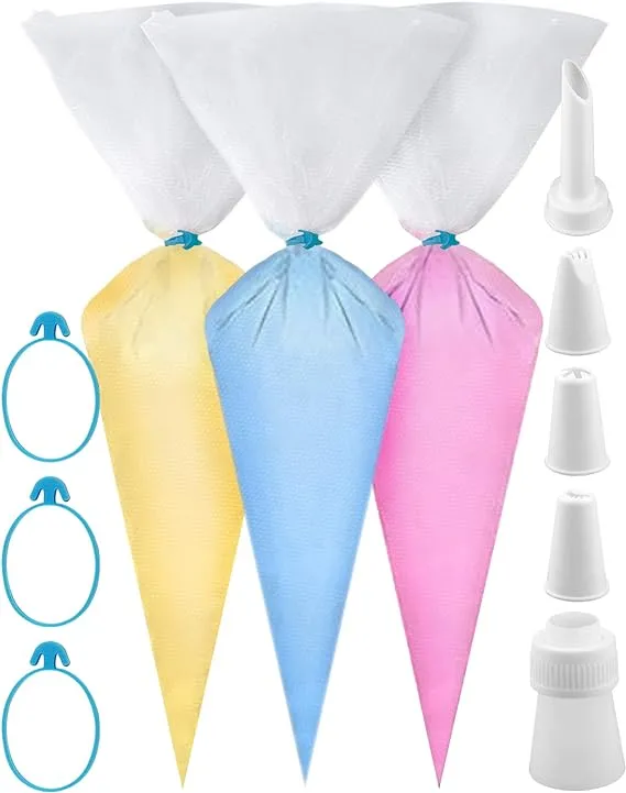 Pastry Bag - 100 Pieces 16 Inch [Extra Thick] Disposable Piping Bags Set with 8 decorating tips, 1 coupler and 3 Bag Ties for Cake Decorating Royal Frosting