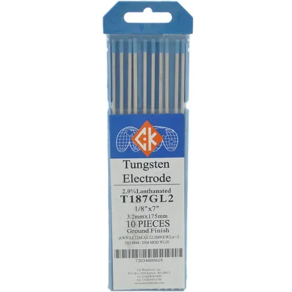 CK T187GL2 2% Lanthanated Tungsten Electrode 1/8&#034; X 7&#034;, 10 Pack