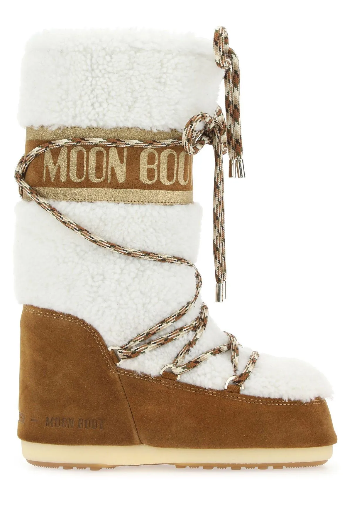 Best price on the market at italist | Moon Boot Two-tone Shearling And Suede Icon Boots