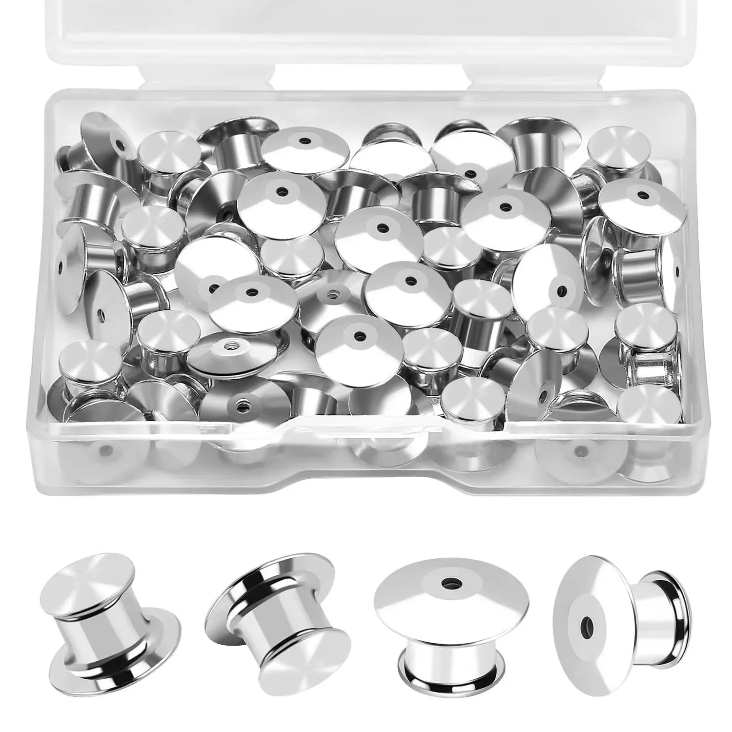 100 Pieces Backs Locking Pin Keepers Locking Clasp with Storage Case Metal Pin