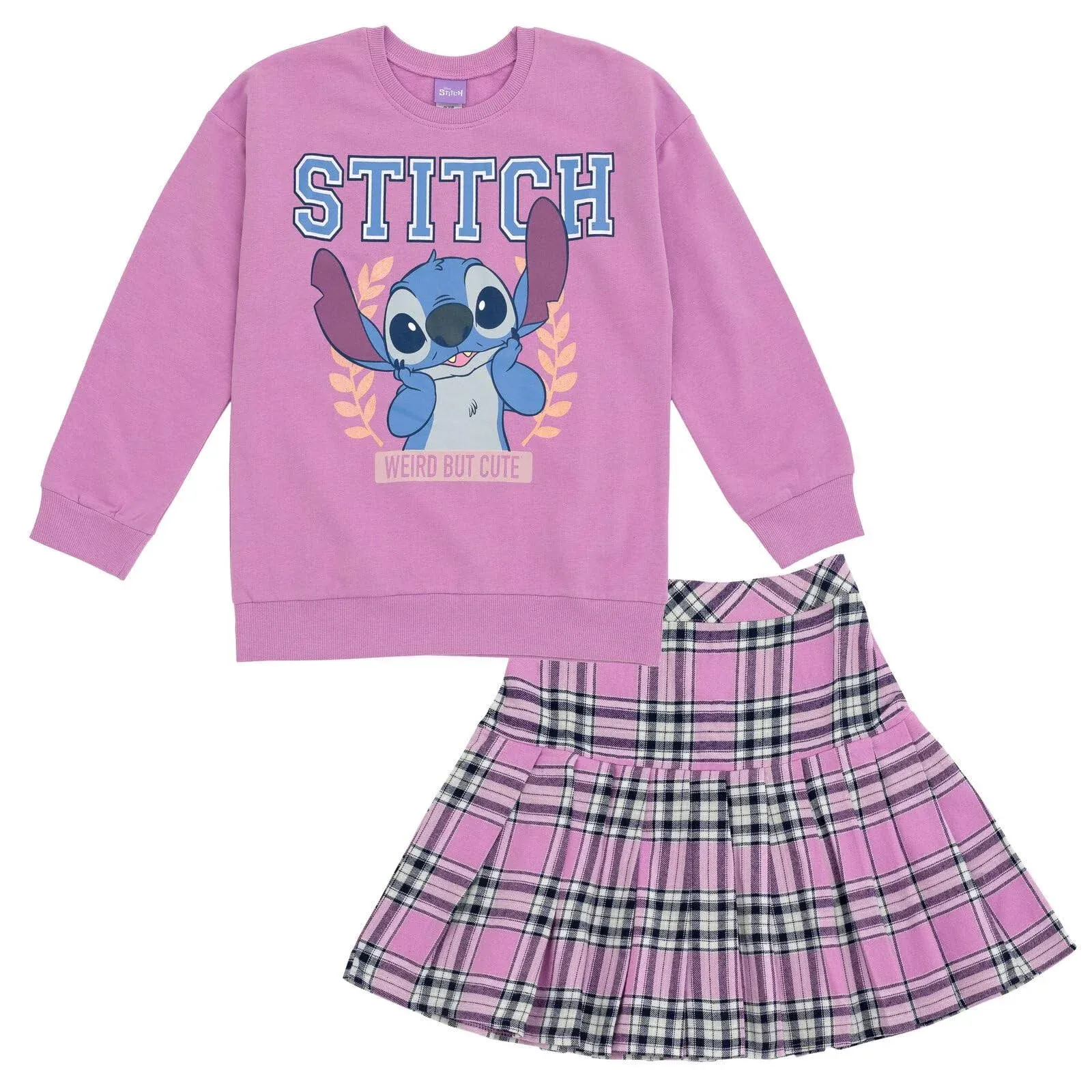 Disney Girls Minnie Mouse Fleece Sweatshirt and Skirt Plaid