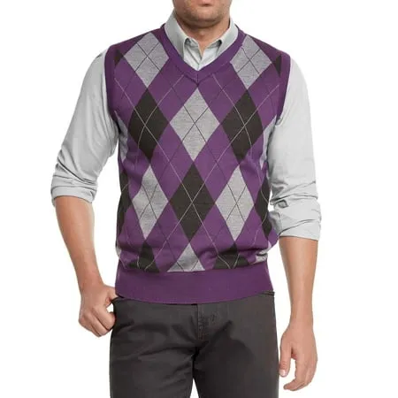 True Rock Men s Argyle V-Neck Sweater Vest (Purple/Blk/Gray Large)