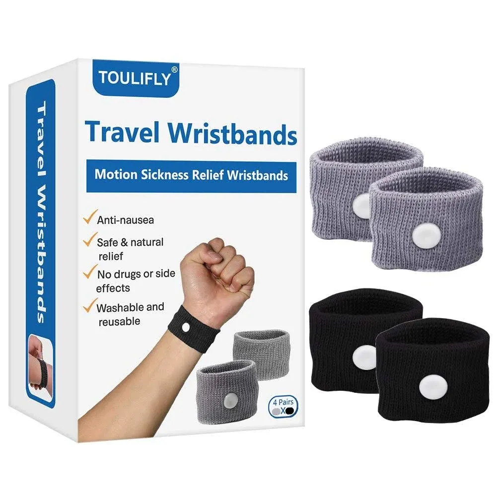 Travel Wristbands,Travel Motion Sickness Relief Wrist Band,Natural Nausea Relief (Grey+Black)