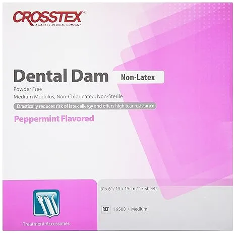 Dental Dam, Medium, Purple, 6&#034; x 6&#034;, Peppermint, Latex Free, 15/bx - Crosstex US