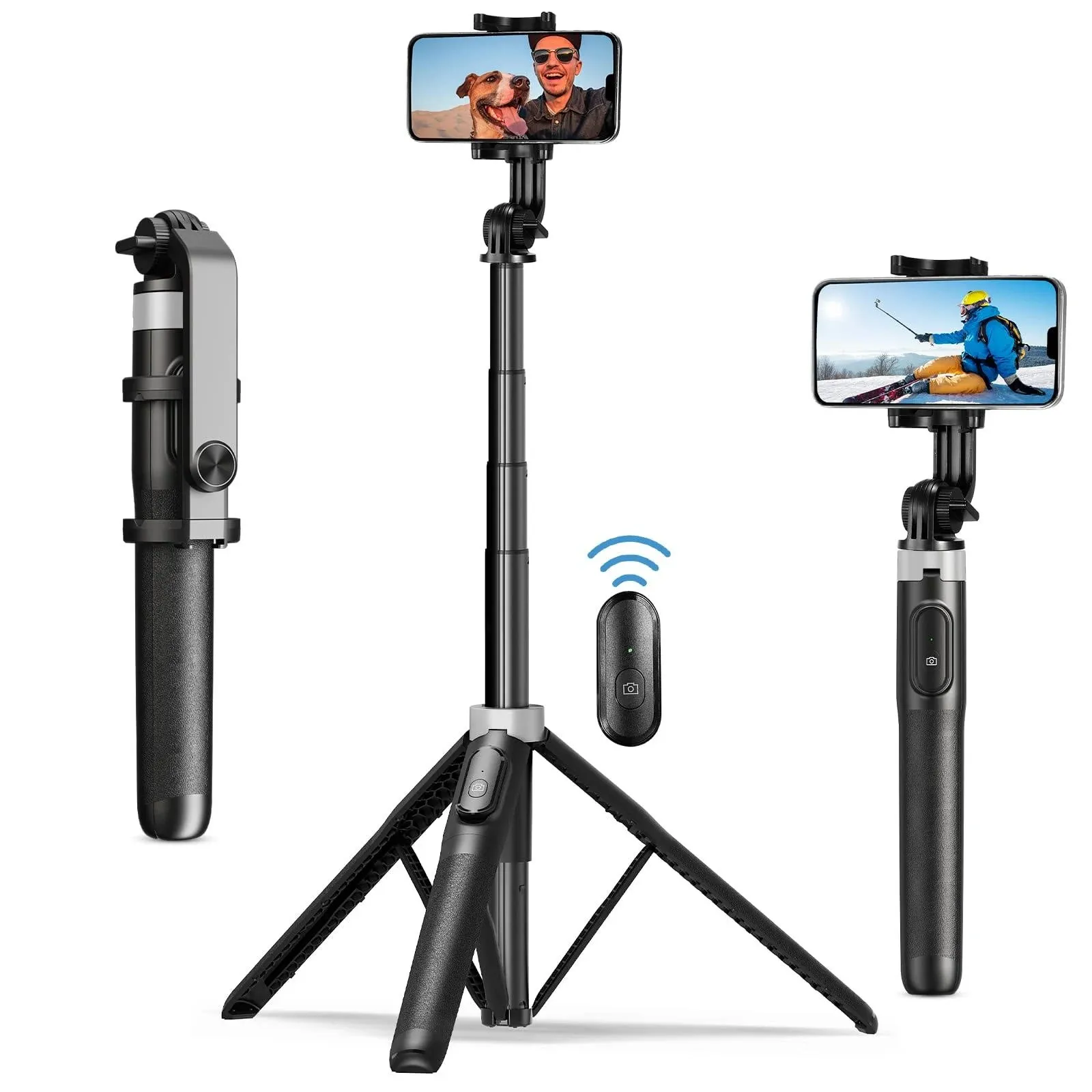 3-In-1 Extendable Selfie Stick with Detachable Remote &amp; Phone Holder - 62&#034; Phone