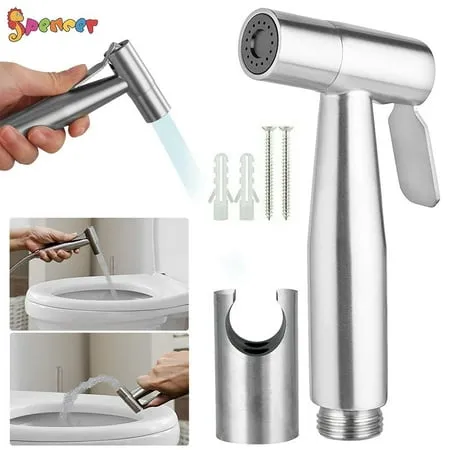 Spencer Multi-functional Toilet Bidet Sprayer Shower Stainless Steel Handheld Shattaf Bathroom Shower Head with Hose Holder Wall Bracket