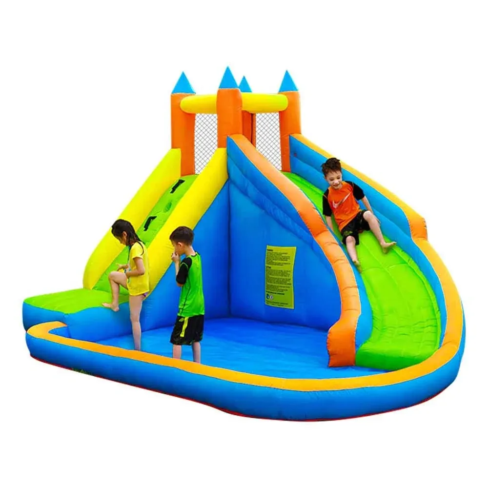 Doctor Dolphin Inflatable Water Slide,Long Slides for Kids Backyard with Climbing Wall,Kids Bounce House with Slide,Inflatable Water Park with Plash Pool for Outdoor