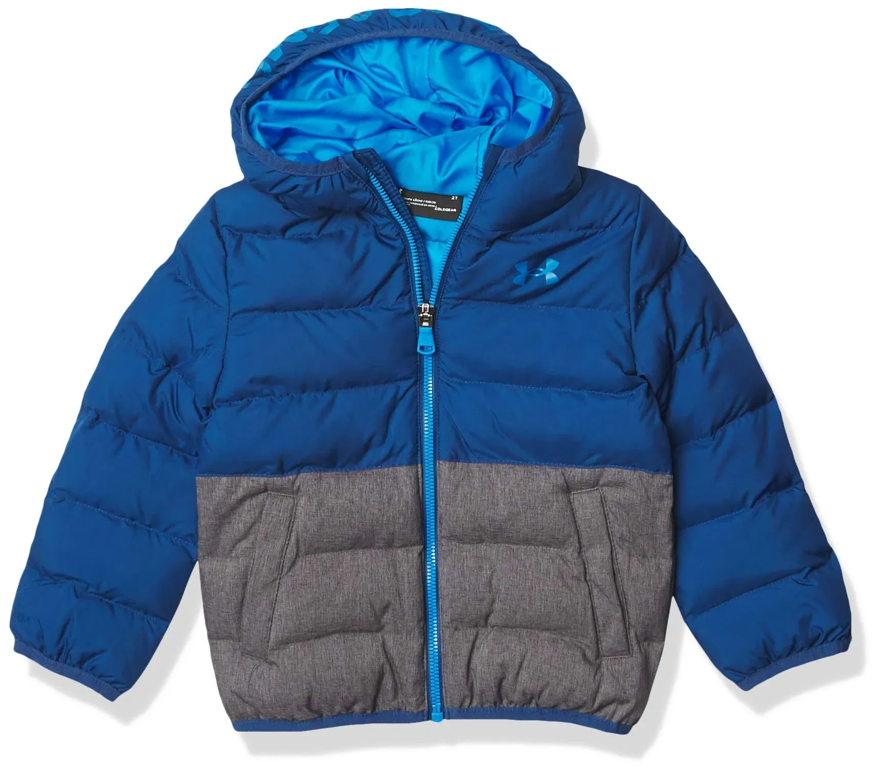 NWT UNDER ARMOUR BOYS Size YM HOODED JACKET QUILTED PUFFER COAT BLUE COLD GEAR